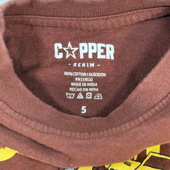 Copper Denim Boys 5 Long Sleeve Brown Shirt “Building The Future” Trucks - Picture 3 of 4